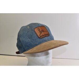 Vintage John Deere Trucker Hat Denim & Suede Adjustable Leather Patch Unisex